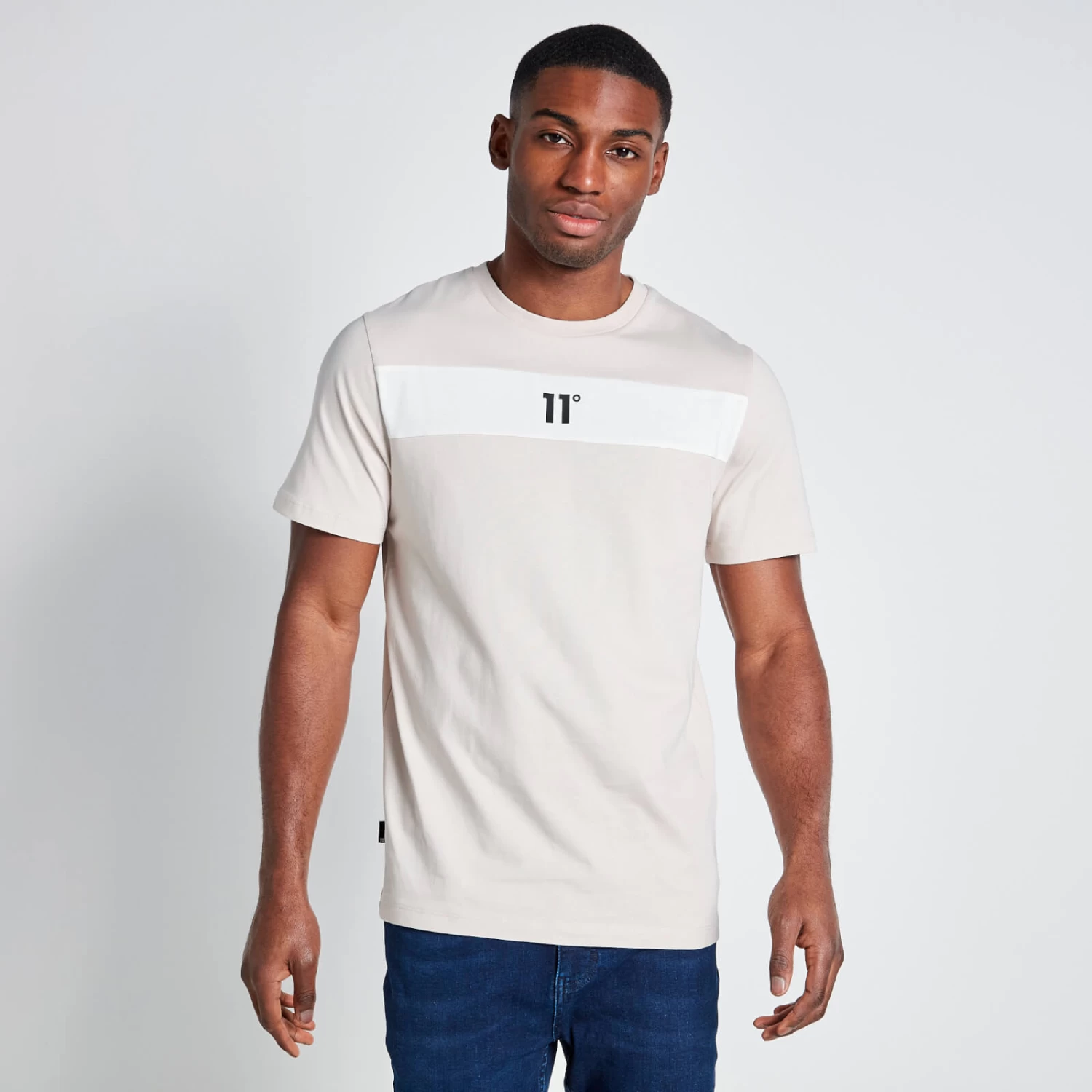 11 Degrees Cut And Sew Panelled T-Shirt - Stone / Coconut White 1 11 Degrees Cut And Sew Panelled T-Shirt - Stone / Coconut White