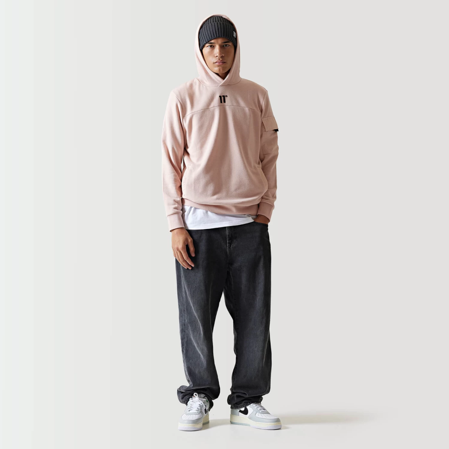 11 Degrees Woven Pocket Hoodie - Putty Pink 1 11 Degrees Woven Pocket Hoodie - Putty Pink
