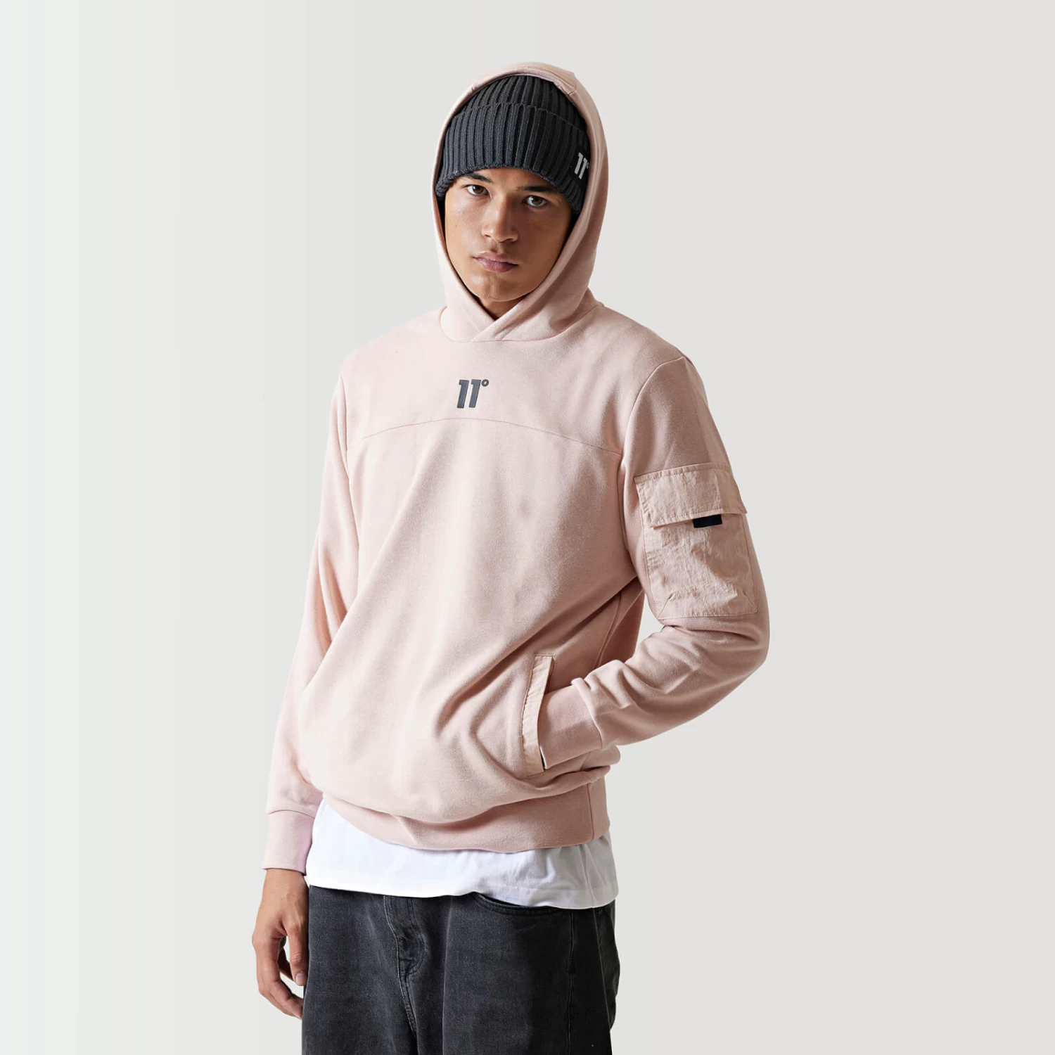 11 Degrees Woven Pocket Hoodie - Putty Pink 3 11 Degrees Woven Pocket Hoodie - Putty Pink - Image 3