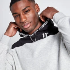 TEXT PRINT BLOCK HOODIE -11 Degrees Store 14927717 1105092435292433